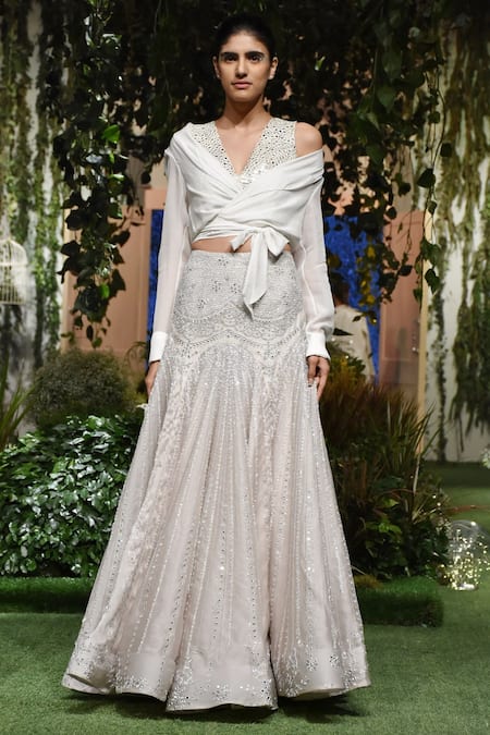 Shop_Shriya Som_White Lapel Collar Wrap Top  _at_Aza_Fashions