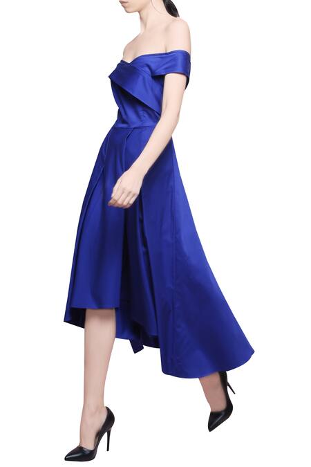 Manika Nanda_Blue Na Off Shoulder Midi Dress _Online_at_Aza_Fashions