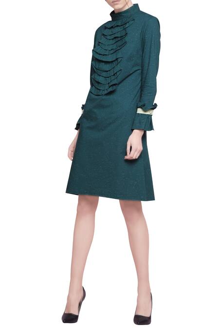 Manika Nanda_Green Round Ruffle Dress _Online_at_Aza_Fashions