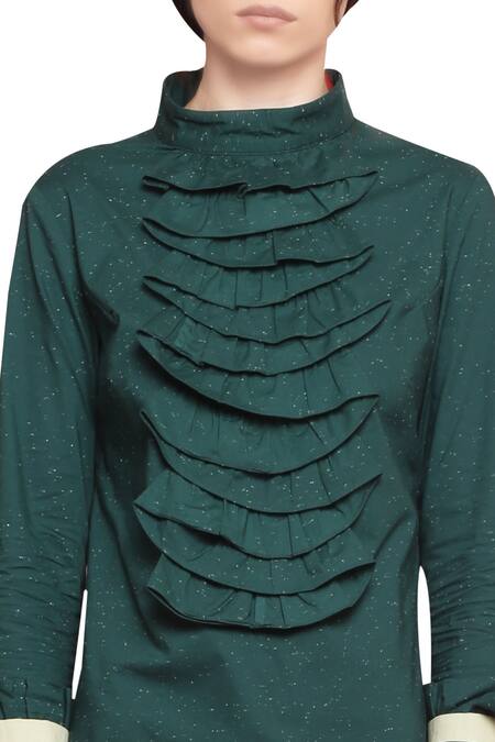 Shop Manika Nanda Green Round Ruffle Dress Online at Aza Fashions Shop_Manika Nanda_Green Round Ruffle Dress _Online_at_Aza_Fashions