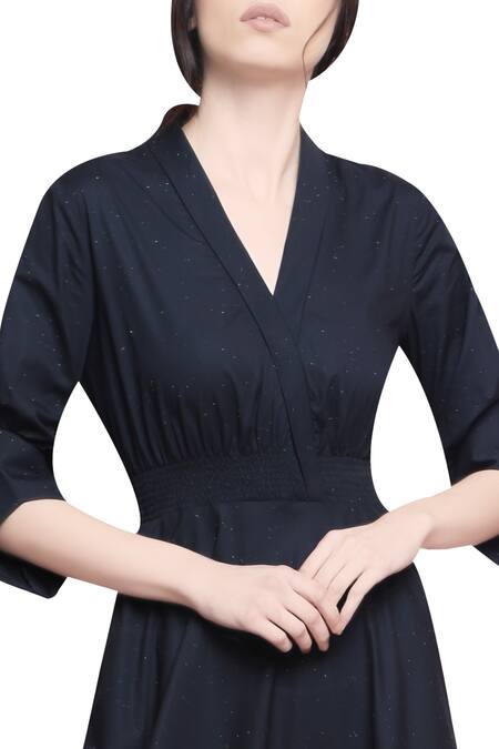 Shop Manika Nanda Black V Neck Flared Midi Dress Online at Aza Fashions Shop_Manika Nanda_Black V Neck Flared Midi Dress _Online_at_Aza_Fashions