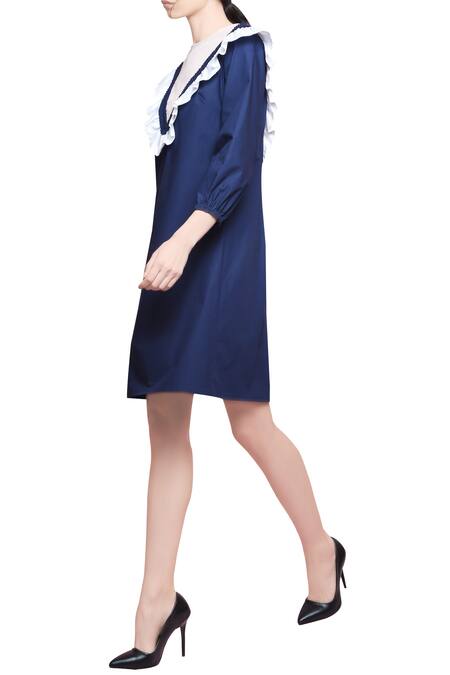 Manika Nanda_Blue Round Ruffle Dress _Online_at_Aza_Fashions