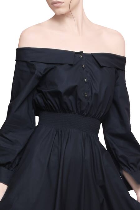 Buy Manika Nanda Black Off Shoulder Midi Dress Online at Aza Fashions Buy_Manika Nanda_Black Off Shoulder Midi Dress _Online_at_Aza_Fashions