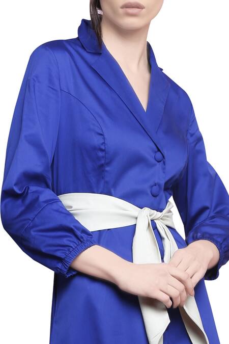 Buy Manika Nanda Blue Lapel Peak Flared Jacket Dress Online at Aza Fashions Buy_Manika Nanda_Blue Lapel Peak Flared Jacket Dress _Online_at_Aza_Fashions