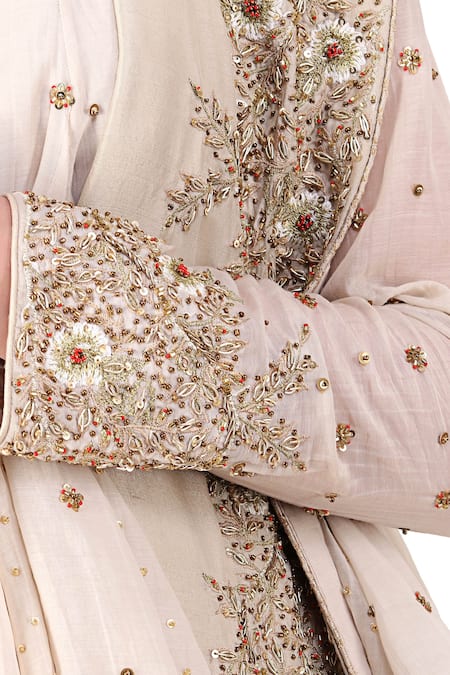 Buy_Nikasha_White Mandarin Collar Embroidered Kurta And Dhoti Pant Set _Online_at_Aza_Fashions