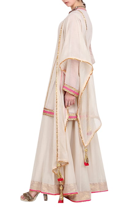 Shop Nikasha White Round Kota Silk Kurta And Lehenga Set at Aza Fashions Shop_Nikasha_White Round Kota Silk Kurta And Lehenga Set _at_Aza_Fashions