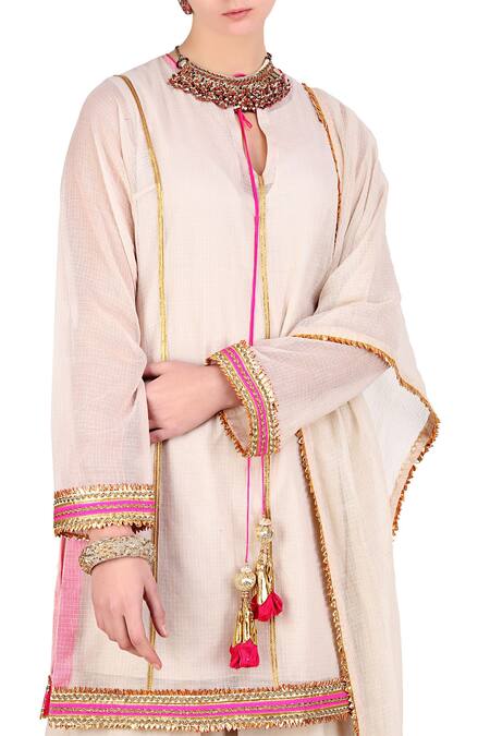 Nikasha White Round Kota Silk Kurta And Lehenga Set Online at Aza Fashions Nikasha_White Round Kota Silk Kurta And Lehenga Set _Online_at_Aza_Fashions