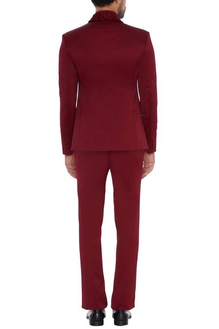 Shop_Mapxencars_Maroon Suiting Fabric Single Breasted Set_at_Aza_Fashions