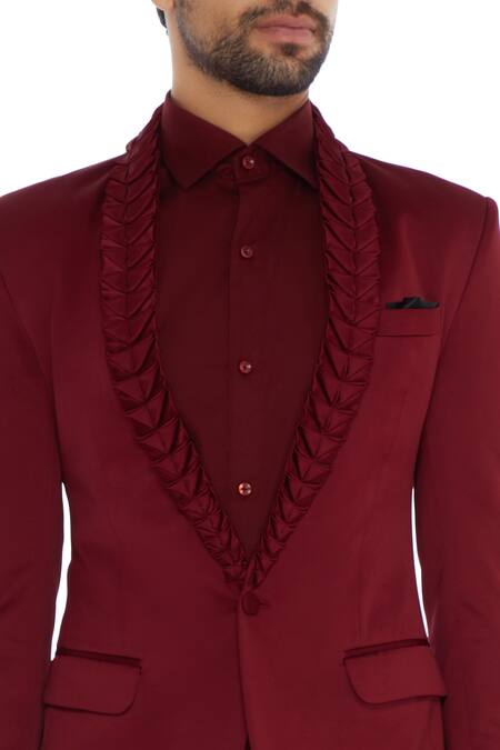 Mapxencars_Maroon Suiting Fabric Single Breasted Set_at_Aza_Fashions