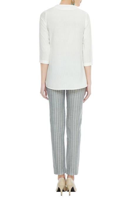 Shop Fahd Khatri White Organic Cotton Handwoven Shirt at Aza Fashions Shop_Fahd Khatri_White Organic Cotton Handwoven Shirt_at_Aza_Fashions