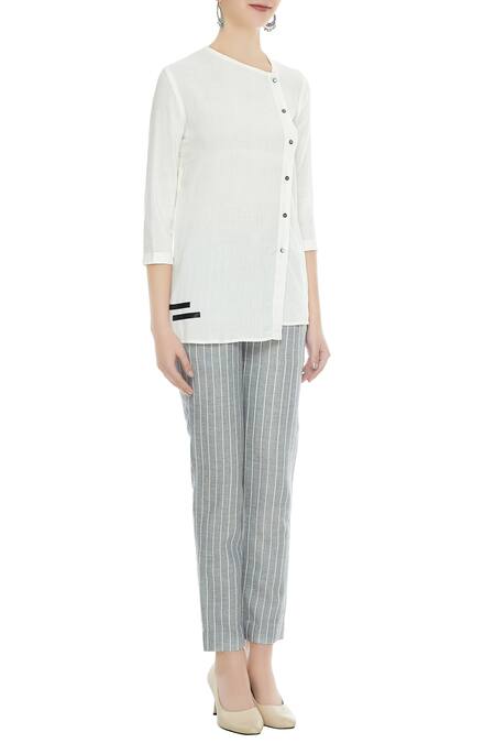 Fahd Khatri White Organic Cotton Handwoven Shirt Online at Aza Fashions Fahd Khatri_White Organic Cotton Handwoven Shirt_Online_at_Aza_Fashions