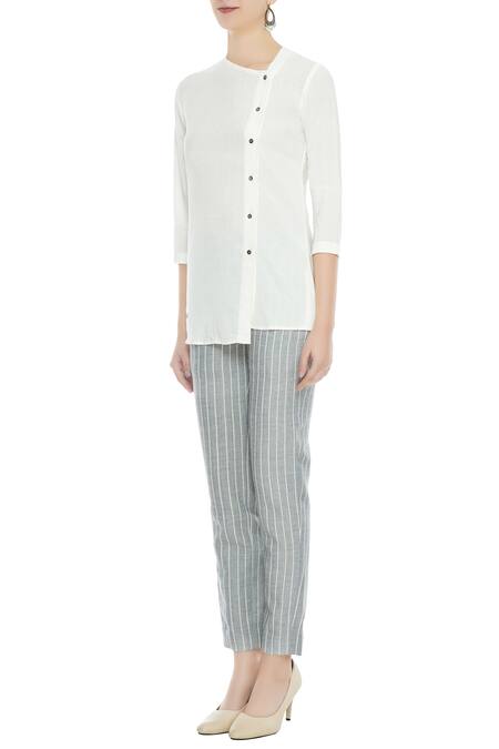 Buy Fahd Khatri White Organic Cotton Handwoven Shirt Online at Aza Fashions Buy_Fahd Khatri_White Organic Cotton Handwoven Shirt_Online_at_Aza_Fashions