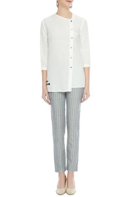 Shop Fahd Khatri White Organic Cotton Handwoven Shirt Online at Aza Fashions Shop_Fahd Khatri_White Organic Cotton Handwoven Shirt_Online_at_Aza_Fashions