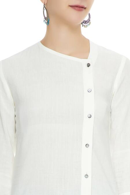 Fahd Khatri White Organic Cotton Handwoven Shirt at Aza Fashions Fahd Khatri_White Organic Cotton Handwoven Shirt_at_Aza_Fashions