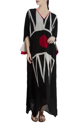 Masaba_Black Crepe Geometric Bindi Kaftan_Online_at_Aza_Fashions