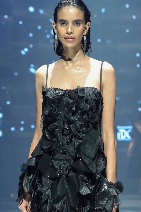 Geisha Designs Black Nylon Embroidery Floral Straight Jocelyn Applique Dress Online at Aza Fashions Geisha Designs_Black Nylon Embroidery Floral Straight Jocelyn Applique Dress _Online_at_Aza_Fashions