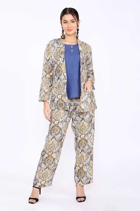 Linen Bloom Linen Morocco Print Blazer 