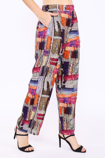 Buy Linen Bloom Multi Color 100% Pure Linen Digital Print Tokyo Pant Online at Aza Fashions Buy_Linen Bloom_Multi Color 100% Pure Linen Digital Print Tokyo Pant _Online_at_Aza_Fashions