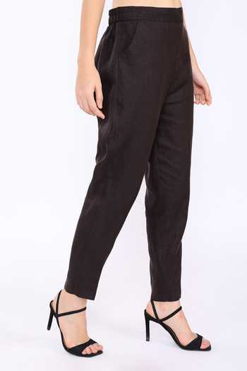 Linen Bloom_Brown 100% Pure Linen Pencil Pant _Online_at_Aza_Fashions
