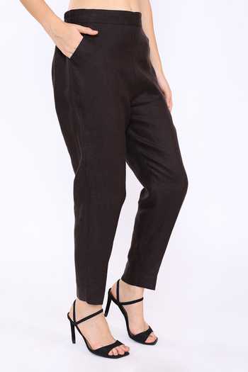 Buy_Linen Bloom_Brown 100% Pure Linen Pencil Pant _Online_at_Aza_Fashions