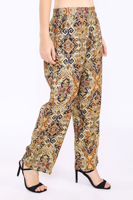 Linen Bloom_Multi Color 100% Pure Linen Peru Print Pant_Online_at_Aza_Fashions