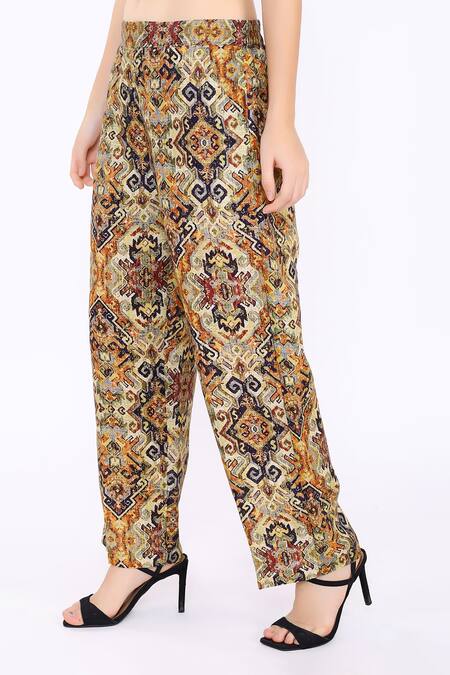 Buy_Linen Bloom_Multi Color 100% Pure Linen Peru Print Pant_Online_at_Aza_Fashions