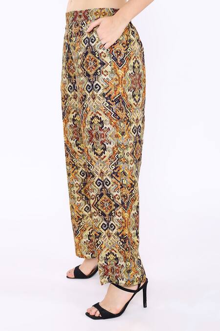 Shop_Linen Bloom_Multi Color 100% Pure Linen Peru Print Pant_Online_at_Aza_Fashions