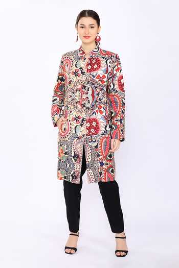 Buy Linen Bloom Multi Color 100% Pure Linen Paisley Mandarin Collar Print Coat at Aza Fashions Buy_Linen Bloom_Multi Color 100% Pure Linen Paisley Mandarin Collar Print Coat _at_Aza_Fashions