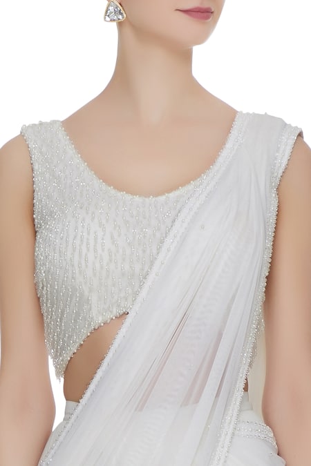 Shop_Arpan Vohra_White Georgette Round Pre-draped Lehenga Saree With Blouse _Online_at_Aza_Fashions