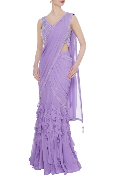 ARPAN VOHRA Purple Georgette Round Pre-draped Lehenga Saree With Blouse 