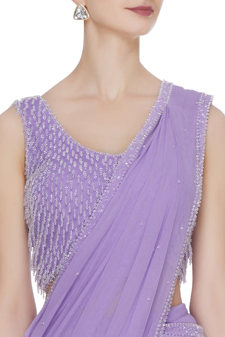 Shop Arpan Vohra Purple Georgette Round Pre-draped Lehenga Saree With Blouse Online at Aza Fashions Shop_Arpan Vohra_Purple Georgette Round Pre-draped Lehenga Saree With Blouse _Online_at_Aza_Fashions