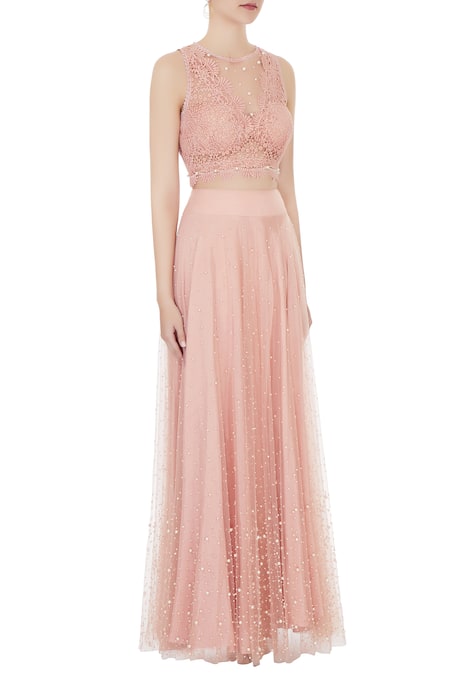 J By Jannat_Peach Round Embroidered Lehenga Set  _Online_at_Aza_Fashions