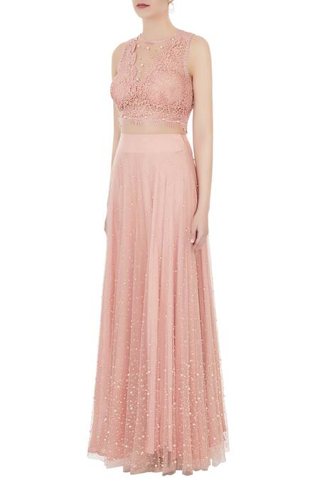 Buy_J By Jannat_Peach Round Embroidered Lehenga Set  _Online_at_Aza_Fashions