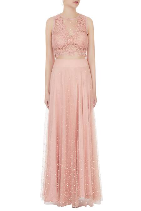 Shop_J By Jannat_Peach Round Embroidered Lehenga Set  _Online_at_Aza_Fashions