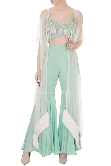 J By Jannat Organza Cape & Chanderi Sharara Set 