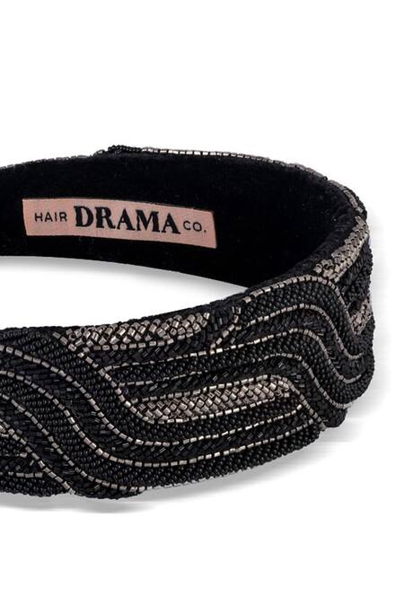 Shop_Hair Drama CO_Black Cutdana And Beads Geometric Headband _Online_at_Aza_Fashions