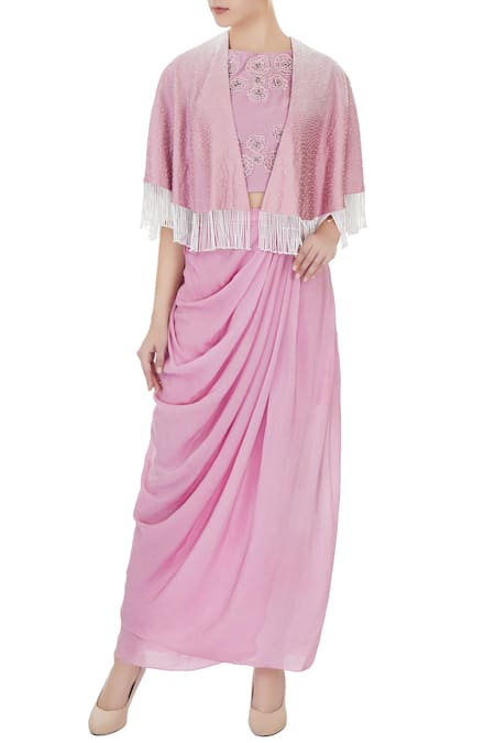 Eclat by Prerika Jalan Embroidered Cape & Draped Skirt Set 