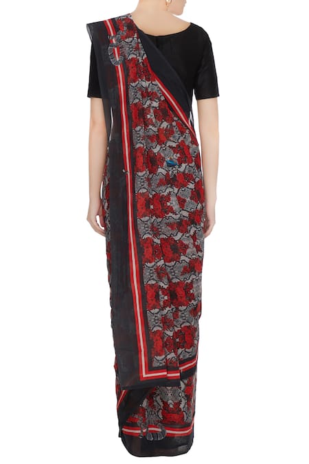 Shop_MR. Ajay Kumar_Multi Color Handloom Cotton Printed Saree  _at_Aza_Fashions