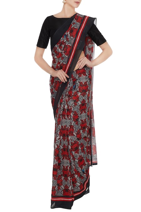Buy_MR. Ajay Kumar_Multi Color Handloom Cotton Printed Saree  _Online_at_Aza_Fashions