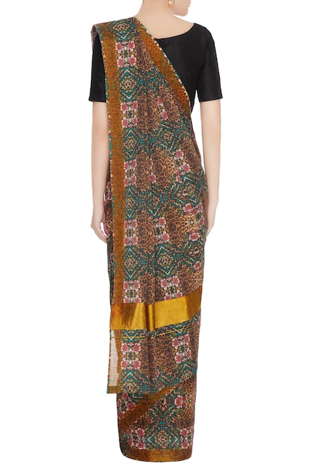 Shop_MR. Ajay Kumar_Multi Color Handloom Cotton Printed Saree  _at_Aza_Fashions