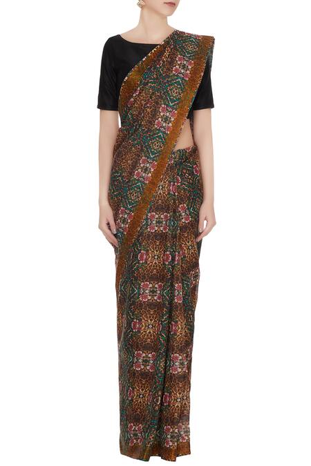 Buy_MR. Ajay Kumar_Multi Color Handloom Cotton Printed Saree  _Online_at_Aza_Fashions