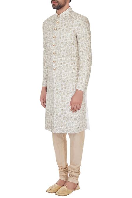 Buy Kommal Sood Beige Silk Embroidered Jaal Work Sherwani Set Online at Aza Fashions Buy_Kommal Sood_Beige Silk Embroidered Jaal Work Sherwani Set _Online_at_Aza_Fashions