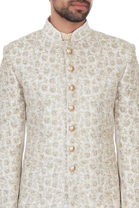 Kommal Sood Beige Silk Embroidered Jaal Work Sherwani Set at Aza Fashions Kommal Sood_Beige Silk Embroidered Jaal Work Sherwani Set _at_Aza_Fashions