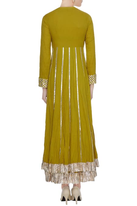 Priyanka Singh Mustard organic cotton gota & sequin double layered anarkali kurta 