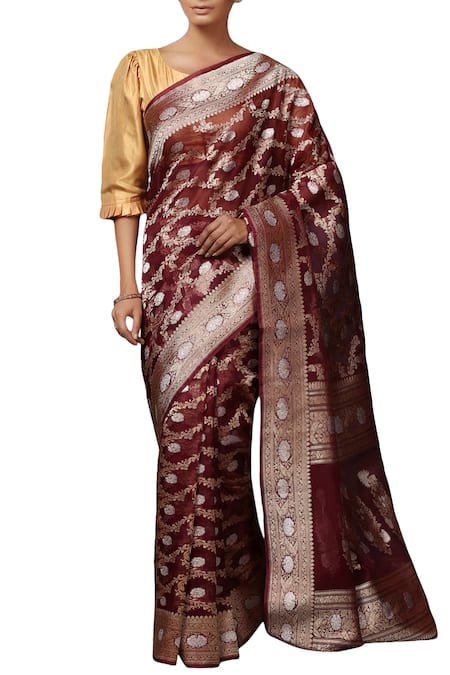 Ohfab Brown Handwoven Mulberry Silk Saree