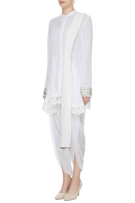 Buy_Rina Dhaka_White Cotton Embroidered Kurta And Dhoti Pant Set_Online_at_Aza_Fashions