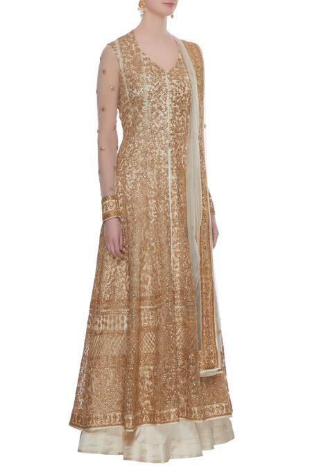 Vandana Sethi_White Embroidered Kurta Lehenga Set_Online_at_Aza_Fashions