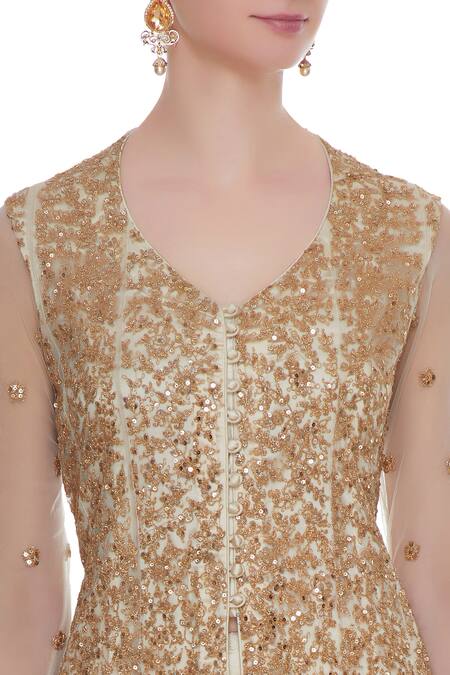 Vandana Sethi_White Embroidered Kurta Lehenga Set_at_Aza_Fashions