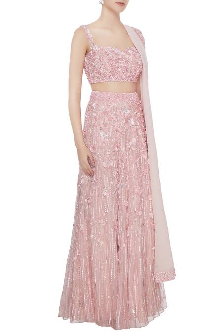 Nadine Dhody_Pink Hand Embroidered Bustier Blouse With Lehenga And Dupatta Set_Online_at_Aza_Fashions