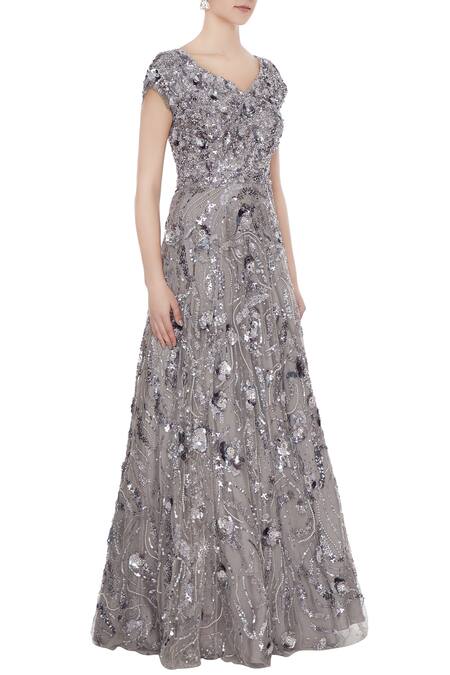 Nadine Dhody_Silver Embellished Gown_Online_at_Aza_Fashions